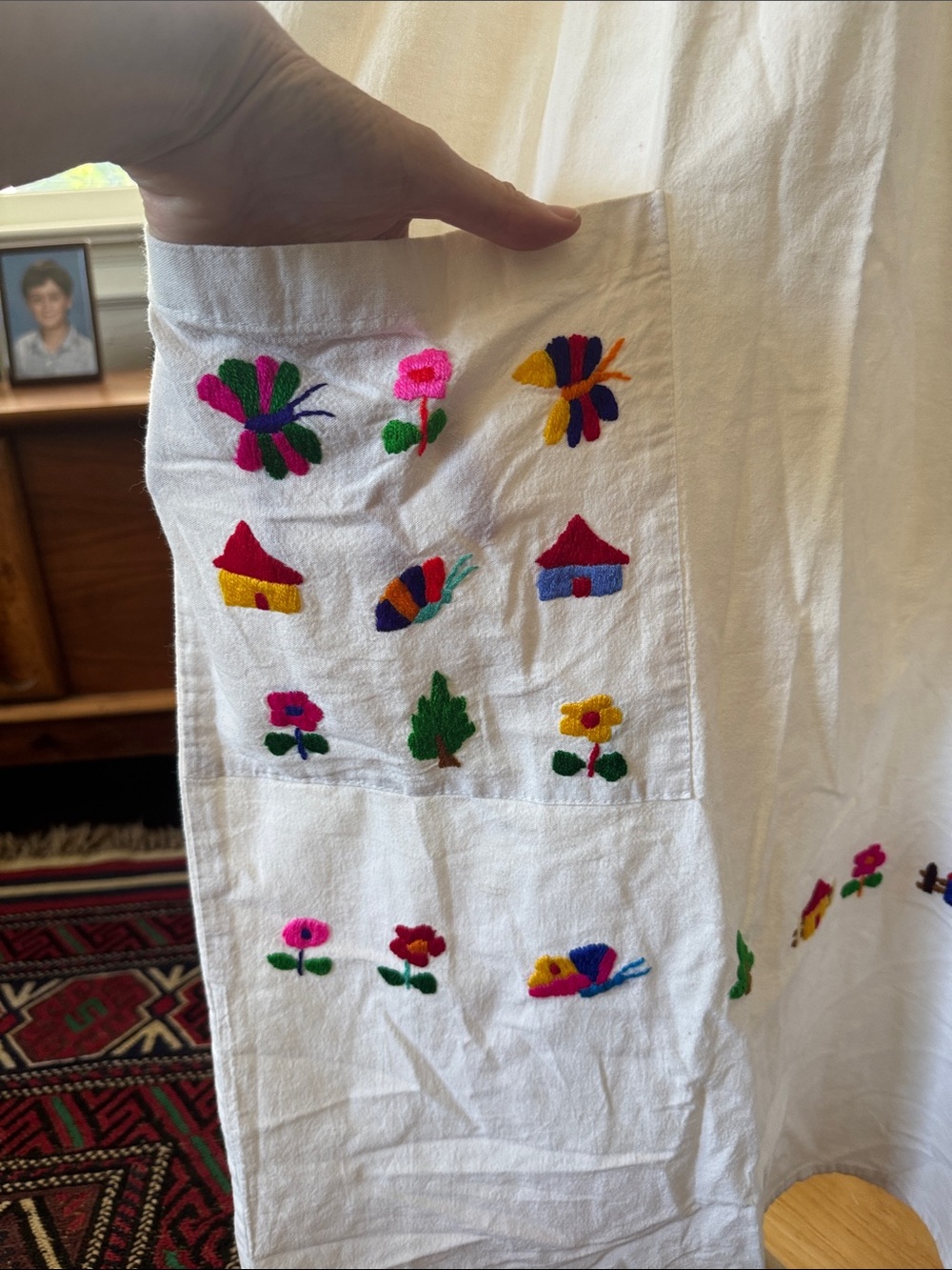 Vintage White Midi Dress with Colorful Floral Embroidery - Picture 4 of 8